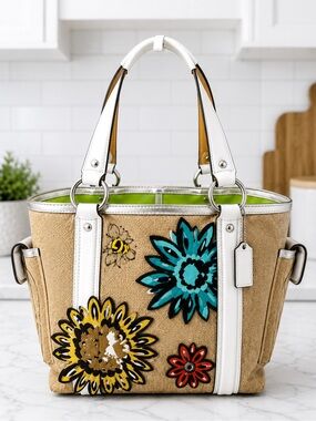 Coach Vintage Limited Edition Raffia Bumble Bee Shoulder Tote Bag
